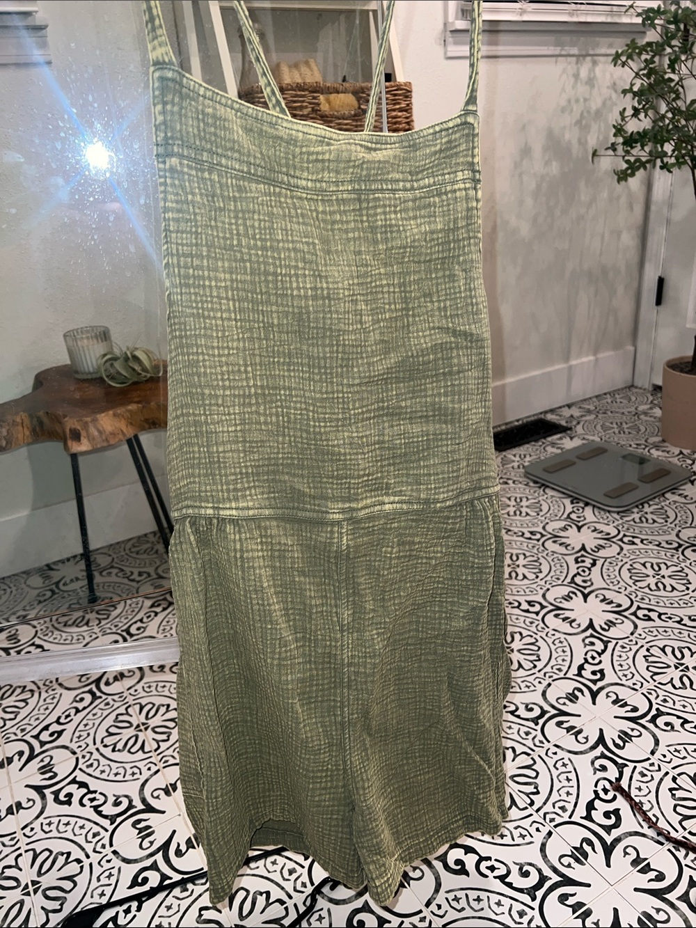 Women's Olive Green Textured Midi jumpsuit